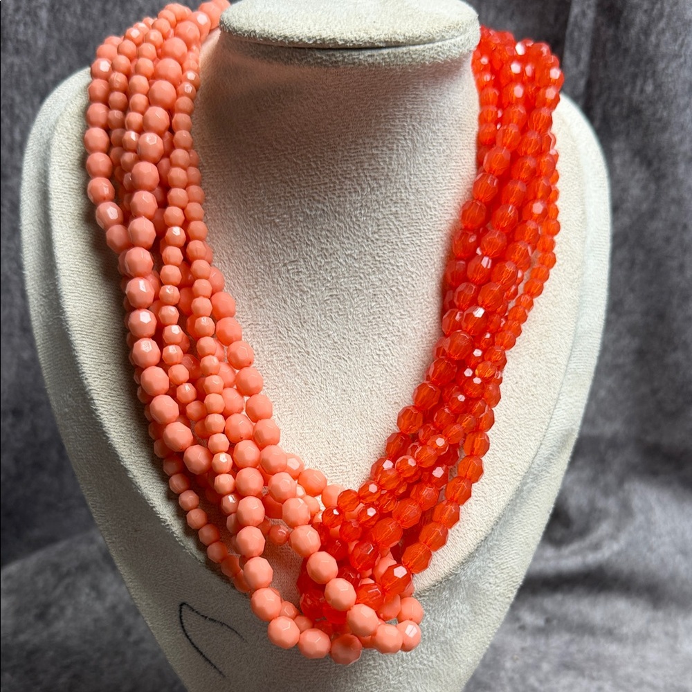 Coral & Bright Orange Multi-Strand Beaded Necklace - Women Jewelry EB#1
